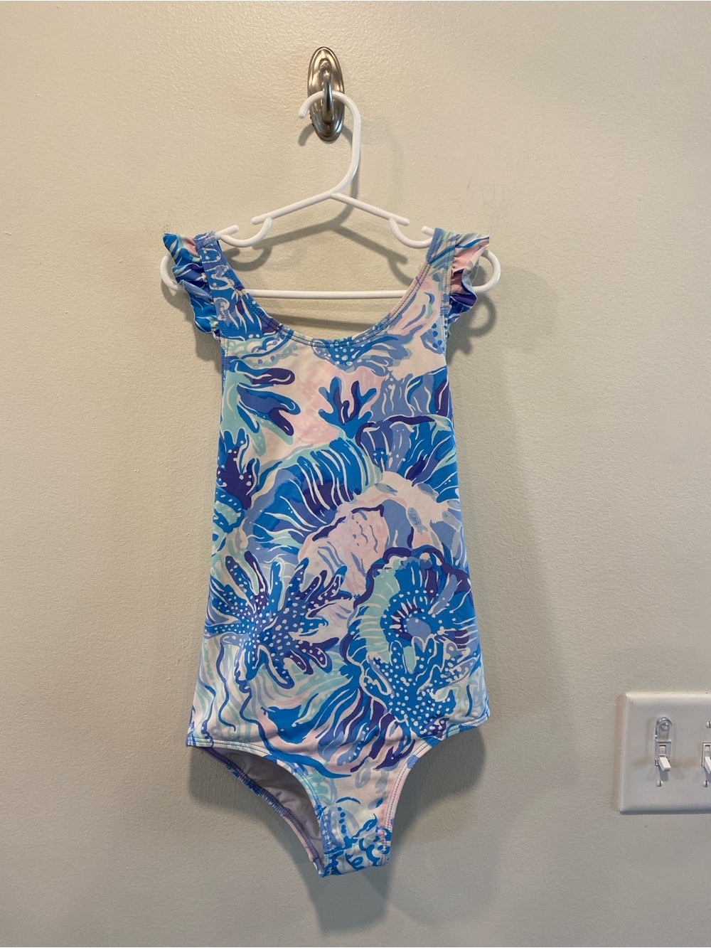 Lilly Pulitzer Girls Caelum Ruffle One Piece swimsuit size 8 swim blue